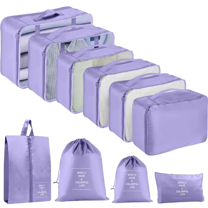 Органайзер для валізи, набір 10 шт. Packing Cubes, аксесуари для подорожей, косметичка, набір для валізи (фіолетовий)