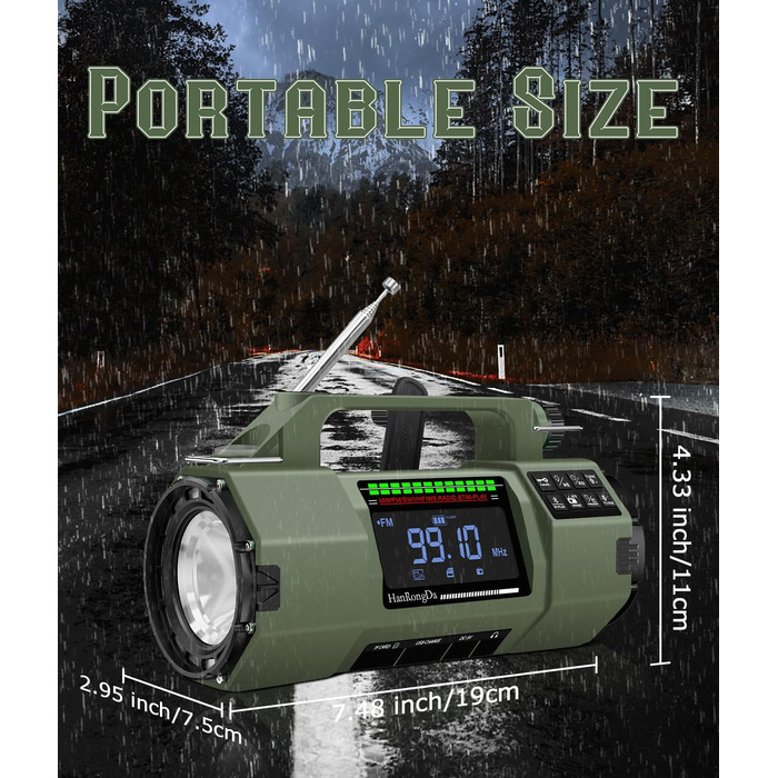 Радіо на ручному привіді Benss для надзвичайних ситуацій, AM/FM, з Powerbank 5000 mAh, USB-зарядкою, SOS-сигналом та ліхтариком для дому та відпочинку на природі