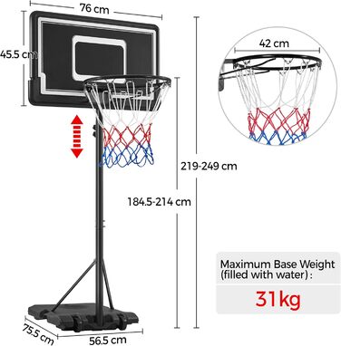 Yaheetech Adjustable Height Mobile Basketball Hoop Stand with Wheels - Indoor/Outdoor Basketball System