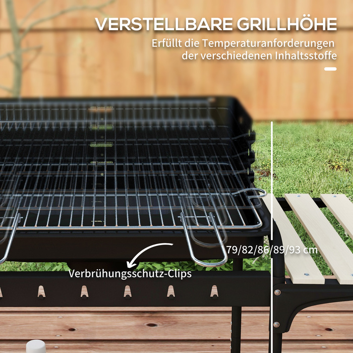 Дров'яний гриль Outsunny з металу BBQ Smoker на колесах, регульована по висоті решітка для гриля, полиця для дров, мобільний гриль-візок, вугільний гриль, гриль для барбекю, кемпінгу, тераси, 103x47x95 см | Aosom