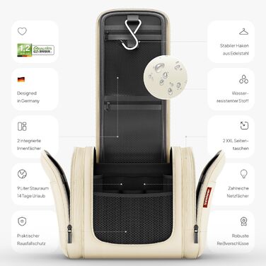 Чоловіча/жіноча/дитяча дорожня косметичка-органайзер Traveaner, 7 відділень, 3-в-1, XXL, водовідштовхувальна, кремово-бежева