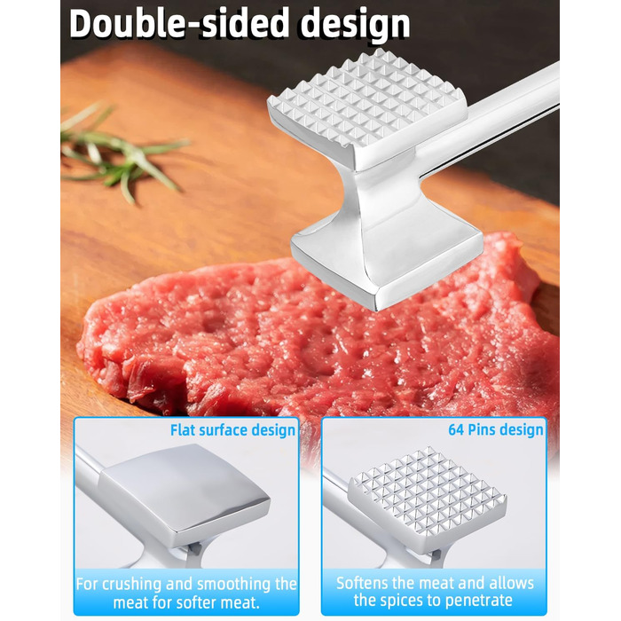 Fleischhmmer Bixury 27 см з нержавіючої сталі: подвійний м'ясорубка для кухні, ідеальний для шніцелів, котлет та стейків