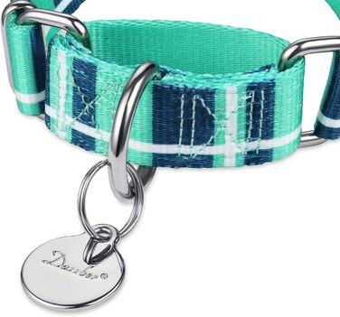 Нашийник для собак Dazzber Martingale, антинатяг, проти втечі, міцний, середні та великі породи, регульований 43.2-63.3 см, колір блакитно-зелений в клітинку
