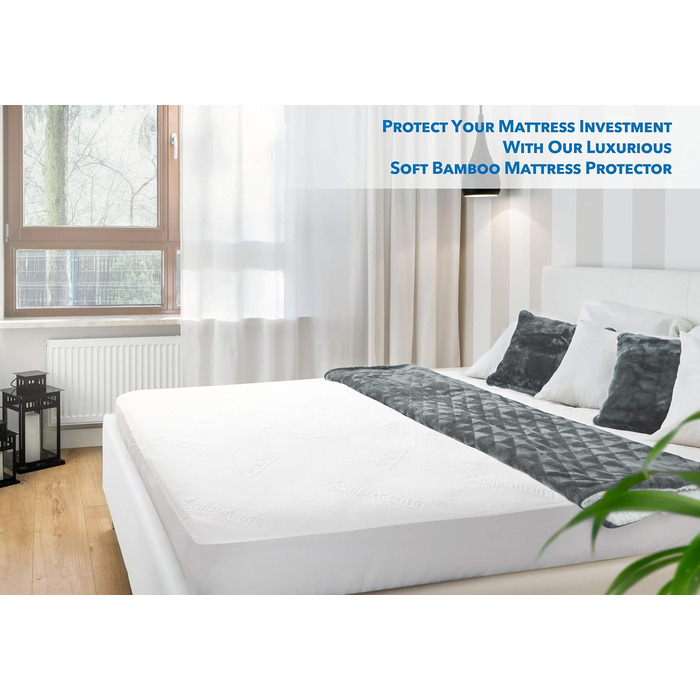 PlushDeluxe Bamboo Mattress Protector - Waterproof, hypoallergenic, and ultra-soft breathable cover protection - PVC, Phthalate Free (Queen Size)