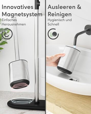QUALISH Stainless Steel Toilet Paper Holder with Brush - Standing Toilet Paper Roll Holder with Silicone Brush - White & Black Finish