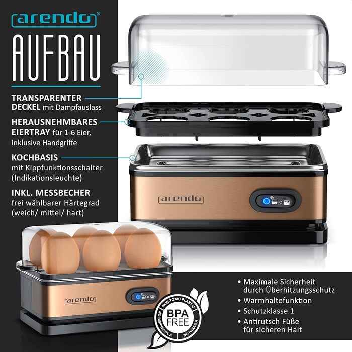 Набір Arendo: чайник, тостер та яйцеварка, нержавіюча сталь, сірий, 1,5л, 40-100°C, 4 тости, LED-дисплей, 6 рівнів підсмажування, для 1-6 яєць