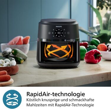 Philips Airfryer 2000 Series 4.2L - Digital Touchscreen, 13 Cooking Functions, 9 Preset Functions, Up to 90% Less Fat with RapidAir Technology, 1500W Power, Black (NA229/00) 4.1L - No Window