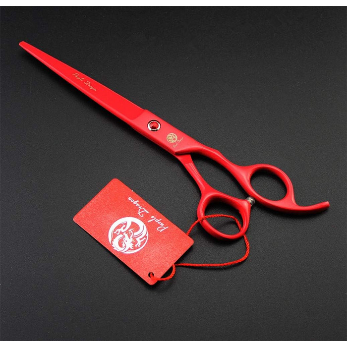 Набір професійних ножиць для собак Purple Dragon 7.0 дюймів: набір для грумінгу з ножицями для фінальної обробки, вигнутими ножицями для грумінгу, японська сталь 440C (червоний/Ausflug)