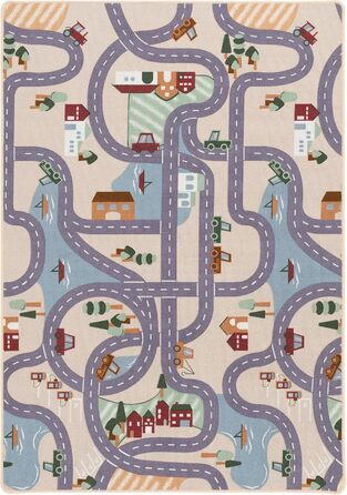 Дитячий килим Snapstyle Fun Town Бежевий, 80x160 см, прямокутний - килимок для дитячої кімнати, міцний та легкий у догляді