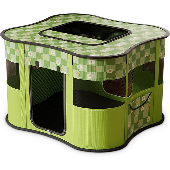 Портативний вольєр для цуценят ALLSOPETS: складаний загін для котів та собак, переносна клітка-будка з боковою кишенею (зелений, L)