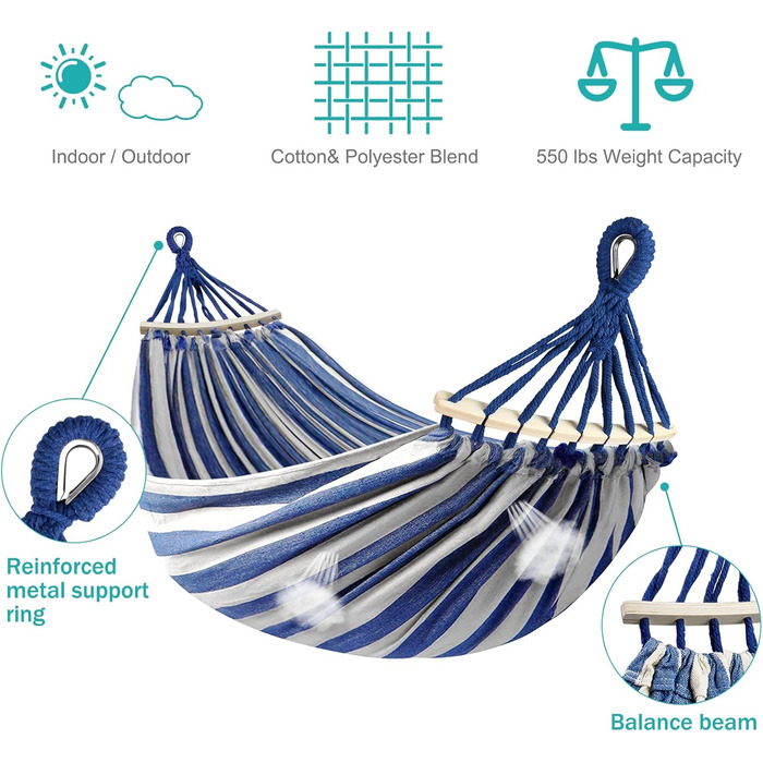 Гамак MOSFiATA для відпочинку на відкритому повітрі: кемпінг, балкон, сад. З дерев'яною перекладиною та сумкою для перенесення
