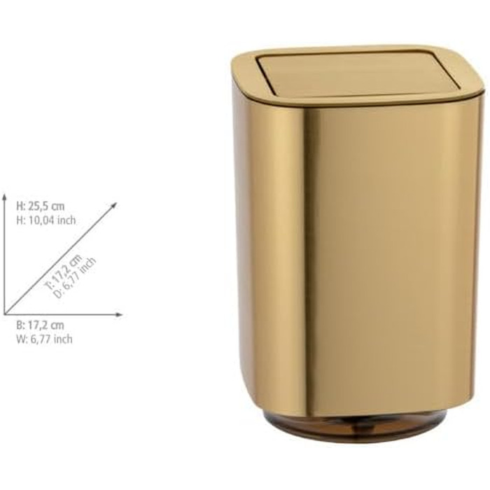 Сміттєвий кошик для ванної кімнати WENKO Auron Gold, 5.5 л, пластиковий з відкидною кришкою, золотий