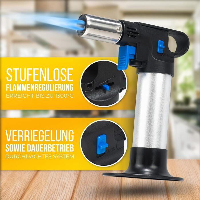 Кулінарний газовий пальник MAGNUM® для карамелізації та фламбування, 1300°C, з запасом газу 300 мл, багаторазовий преміум-пальник для Крем-брюле