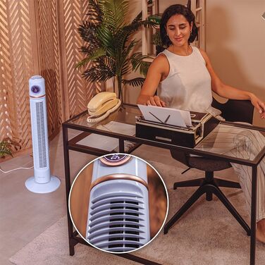 Вентилятор Cecotec EnergySilence 1090 Skyline Retro Smart Green - 81 см, 40 Вт, LED дисплей, дистанційне керування, 3 швидкості, 3 режими, таймер 12 годин, осциляція 72º, зелено-блакитний