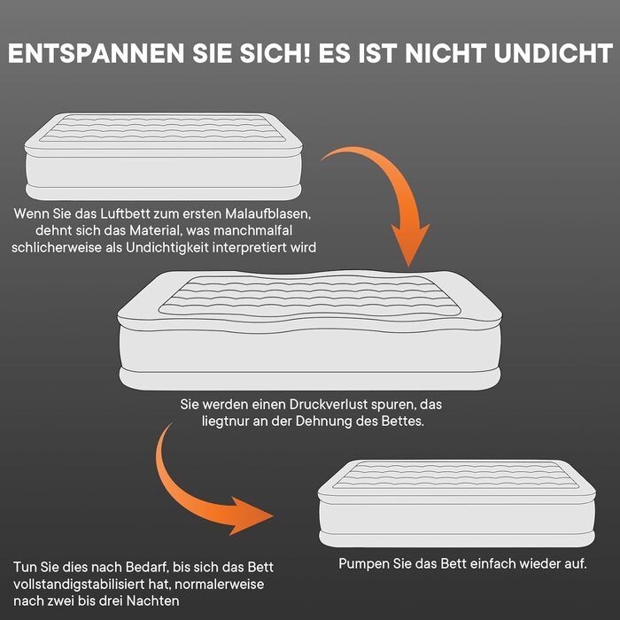 Надувний матрац Luftbett 2-місний з електронасосом, 203x152x40 см, до 300 кг, помаранчевий