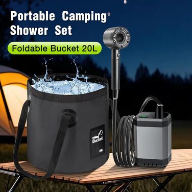 Портативна душова кабіна для кемпінгу з насосом, 6000mAh, 20л, з душовою насадкою та шлангом 2м, індикатор температури та заряду батареї, Type-C, для саду, автомийки, подорожей