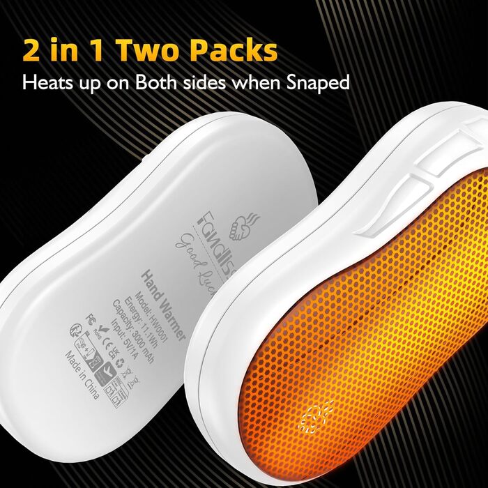 Електричні грілки для рук 2 шт. FANDLISS, портативні, акумуляторні, 6000mAh, до 12 годин роботи, USB, для кемпінгу, полювання, гольфу, білі та зелені (біло-чорні)