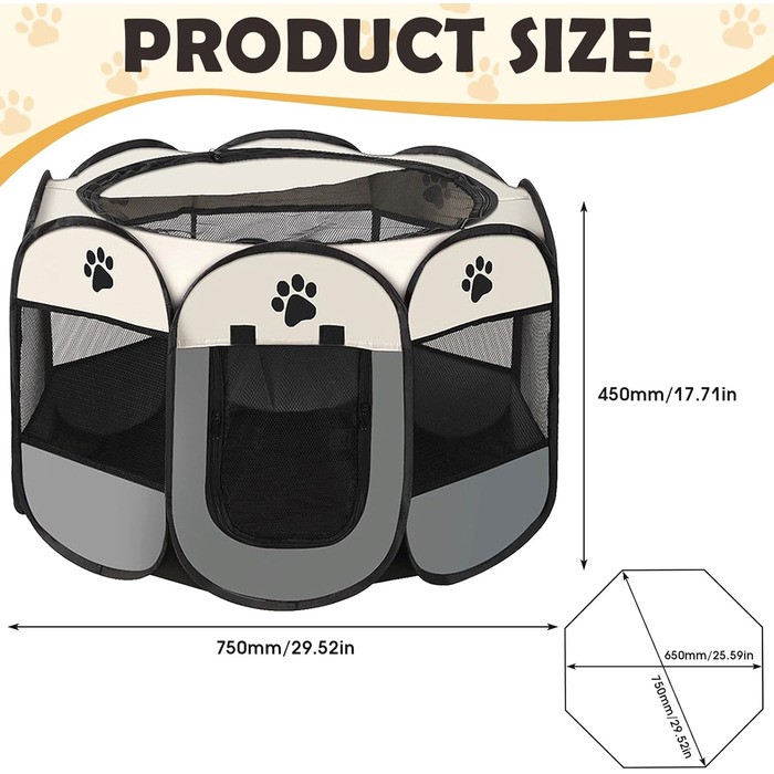 Складана переносна вольєр для собак та котів 74x74x43 см - ідеально для дому та вулиці