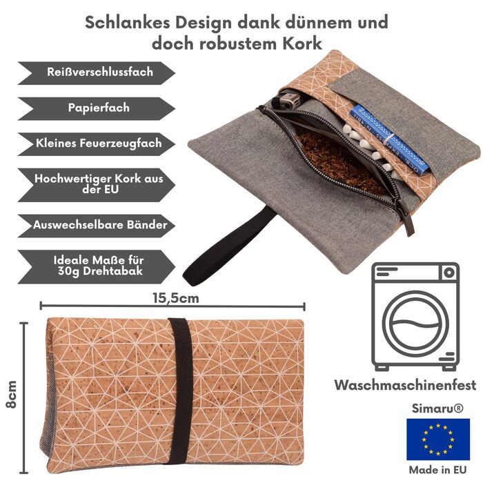Тютюнова сумка SIMARU 'Metrisch' для 30 г, з відділеннями для фільтрів, паперу та запальнички, тютюнова сумка для жінок і чоловіків, сіро-бежевий