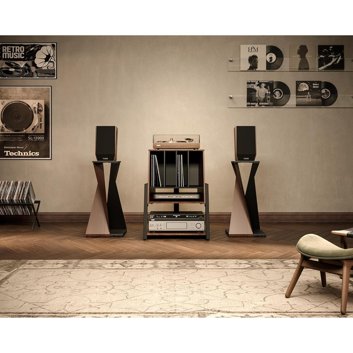 FITUEYES Полиця для програвача вінілу Eiffel Braun - компактна Hi-Fi тумба для платівок