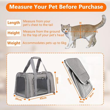 Транспортна сумка для кота/собаки з плечовим ременем, переносний переноска для котів та собак до 7 кг, складна, дихаюча сумка, переноска для середніх та маленьких тварин (сіра, 45x30x30 см)