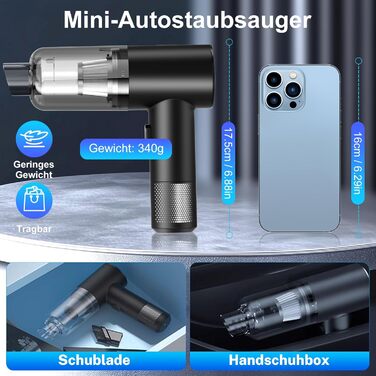 Бездротовий ручний пилосос акумуляторний, 8000 Па, Mini, USB-C зарядка, 20 хв роботи, HEPA-фільтр, для авто, кухні та офісу, чорний