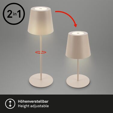 LED настільна лампа BRILONER: бездротова, сенсорна, димер, регулювання висоти, для дому та кемпінгу, 36x10,5 см, бежевий, тепле біле світло