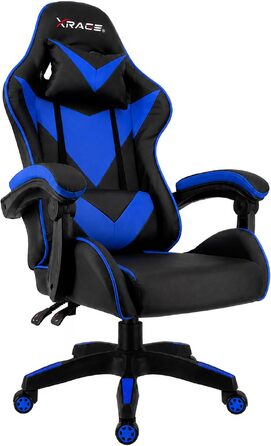 Ігрове крісло xRace Gaming: ергономічний офісний стілець з PU-шкіри та підтримкою попереку, синій (без підніжки)