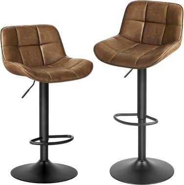 EUGAD Adjustable Bar Stools 2-Pack - 360° Swivel, Backrest & Footrest - Padded Leatherette Bar Chairs - Metal Frame (Dark Brown)