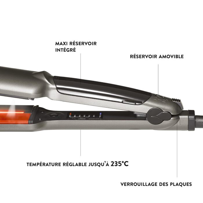 Праска для волосся з парою JEAN LOUIS DAVID JLD Steam Protect з турмаліновими керамічними пластинами - професійний випрямляч для волосся з регульованим паром