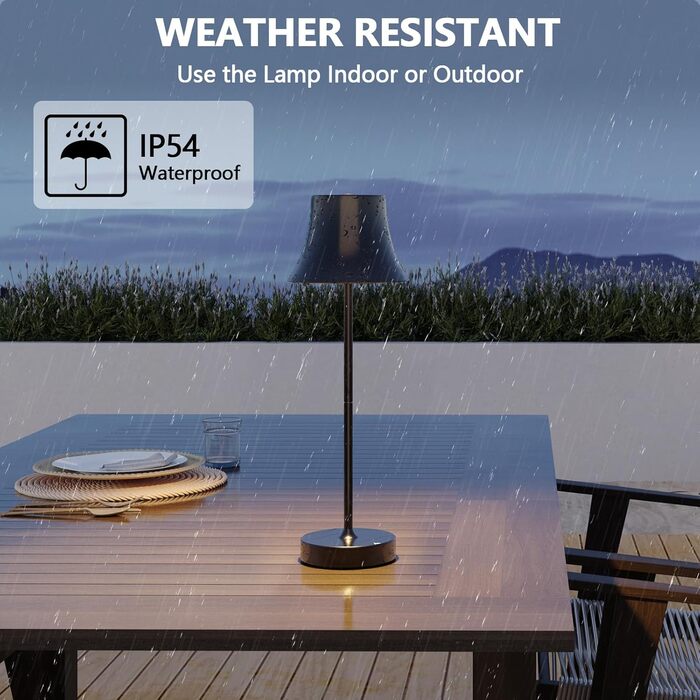 Світлодіодний настільний світильник акумуляторний бездротовий чорний, диммується, водонепроникний IP54