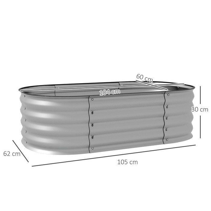 Outsunny Metal Raised Garden Bed 105x62x30cm Planting Box Vegetable Bed DIY Flower Box Open Bottom Herb Bed for Garden Balcony Silver