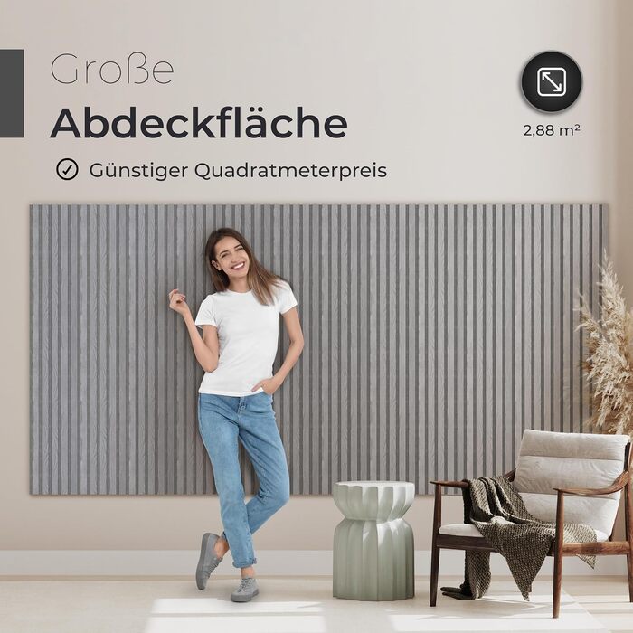 Акустичні настінні панелі з натурального дерева (набір 4 шт), 120x60x2.1 см, шпон груші, сірий акустичний фільц — 3D панелі для шумоізоляції та оздоблення стін