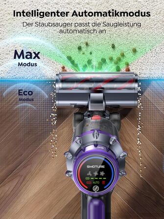SMOTURE Бездротовий акумуляторний пилосос 50 000 Па, 65 хв роботи, міні-турбонасадка, самостійна парковка, антизаплутана щітка, док-станція на стіні, для шерсті тварин/килимів/твердих поверхонь/автомобіля, модель: VAC02, темно-фіолетовий
