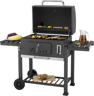 Tepro charcoal grill with 2 sturdy carrying handles, easy-to-open lid including thermometer and ash catcher, dimensions approx. 67.5 x 43.3 x 45 cm, Black (Toronto XXL New)