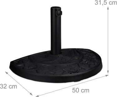 Relaxdays Half-Round Parasol Stand, for Pole Diameters 34-50 mm, Weatherproof, Flower Design, Garden & Balcony, Black