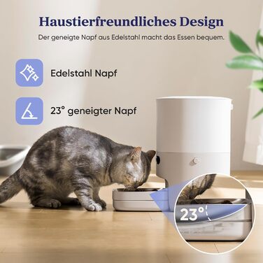 Автомат годування для тварин Pawsync Smart: 3 шт., індикатор зміни кольору, сухий корм, свіжість до 3 місяців, сповіщення через додаток, білий та сірий