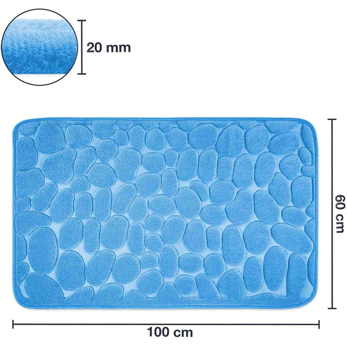 Memory Foam Bathroom Rug - Non-Slip Washable & Quick-Dry Bath Mat - 60 x 100 cm Blue