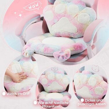 Ігровий крісло Dowinx Ergonomiczne з підніжкою, рожевий котячий дизайн, для дорослих, білий колір