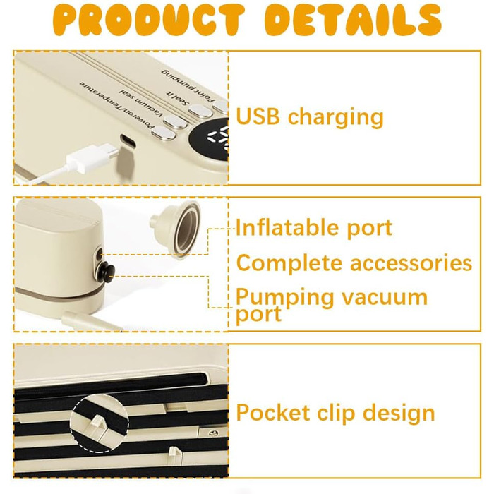 Міні вакуумний пакувальник BIZOI, портативний, 60 kPa, 3 температурні режими, з 10 пакетами для консервації продуктів