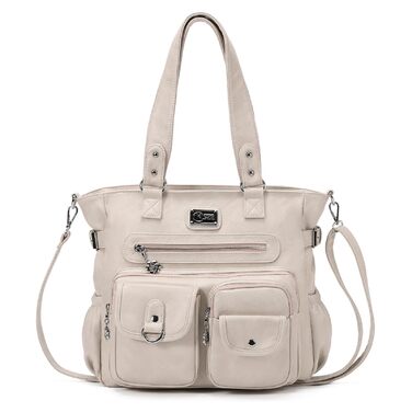 Сумка жіноча KL928 через плече, велика, з PU шкіри, чорна/сіра, з багатьма відділеннями