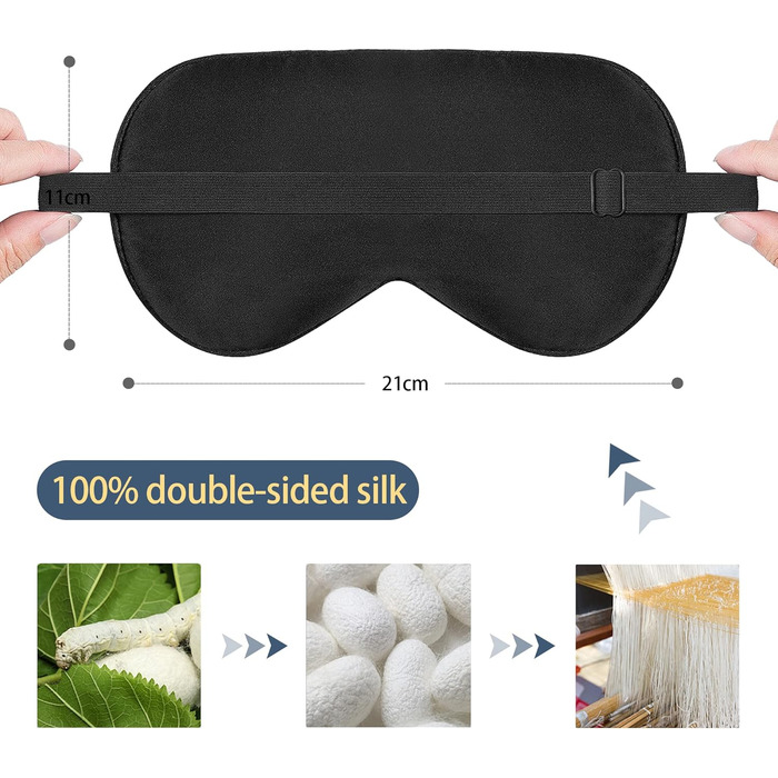 Townssilk Шовкова маска для сну 100% шовк з регульованими стрічками, зручна та надзвичайно м'яка, для найкращого сну, золота зірка, 1 шт. (2 шт. в упаковці) (Чорний & льодовик-блакитний)