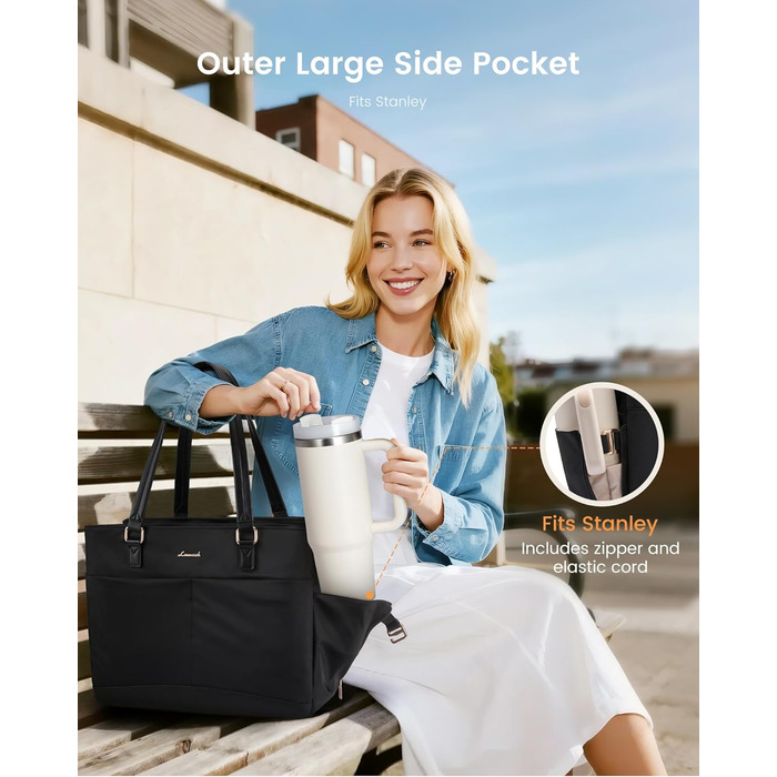 Сумка для ноутбука LOVEVOOK для жінок: велика шопер-торба для роботи, університету, школи, бізнесу (15.6 дюймів, чорна)