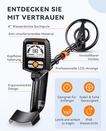 Металодетектор SUNPOW Pro Set для дорослих та дітей – професійний рівень, LCD-дисплей, 4 режими пошуку, висока точність