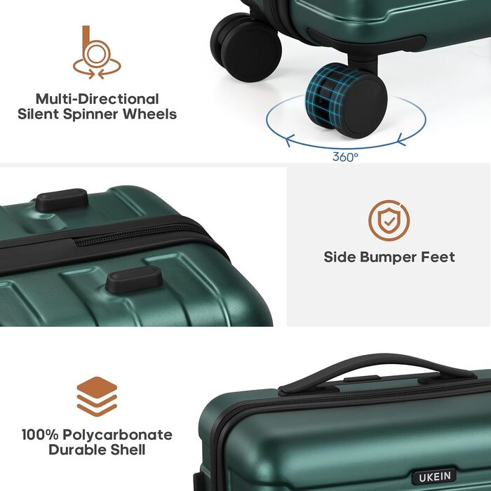 Набір валіз Roadcheer з полікарбонату: тріо ролерів, рюкзак, аксесуари | з TSA-замком