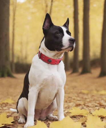 Leather Dog Collar, 5 cm Wide Durable Genuine Leather Collar, Handcrafted, Soft and Luxurious, Eye-Catching Best Choice for Large and Medium Dog Breeds (42-52 cm, red)