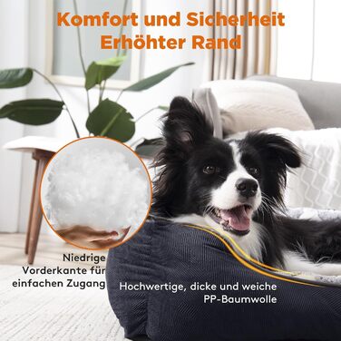 FURTIME Dog Bed - Medium Dogs, Dog Basket, Washable Dog Basket, Non-Slip Dog Beds, Fluffy Dog Mattress with Raised Edges, Soft Dog Sofa for Dogs Cat L(76x61x23cm) Black/Stars