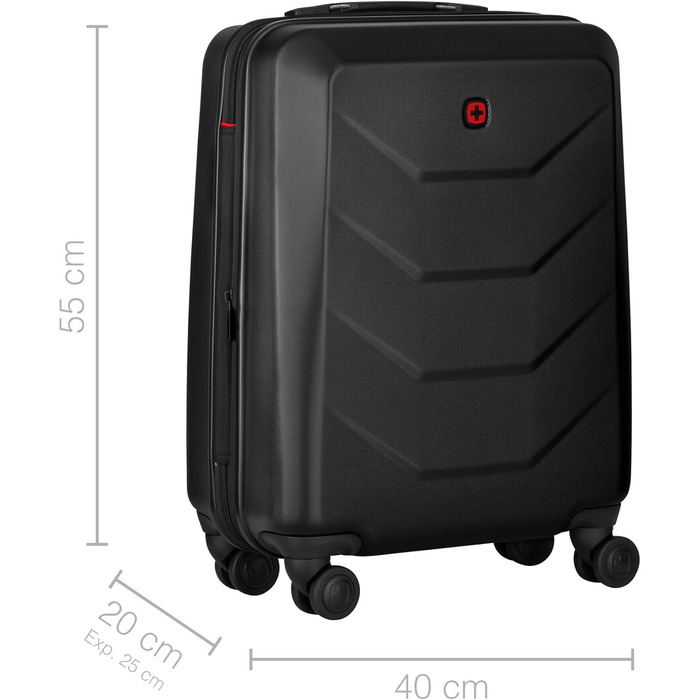 WENGER Pryo Hard Shell Suitcase with 4 Wheels, Trolley, Medium Size, 59 (67) L, Security Lock, for Men, Travel Vacation, 612537 (Black, Carry-On)