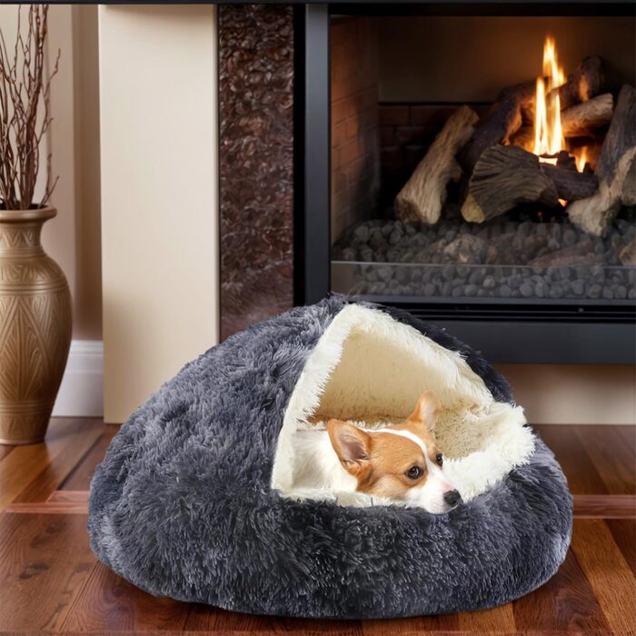 М'яке ліжко для собак та котів у формі мушлі, 50x50 см, тепле, зручне, миється, сірий колір