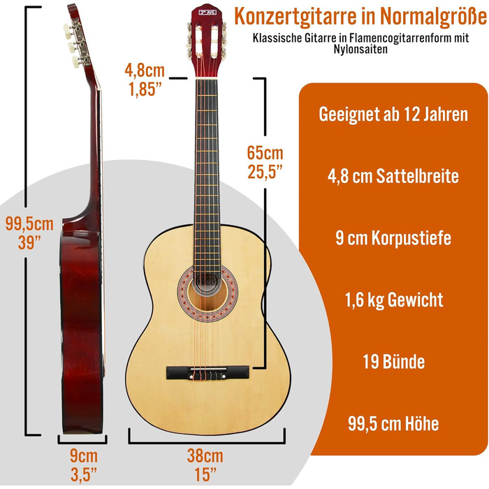 Класична гітара 3rd Avenue 4/4 з нейлоновими струнами, повний розмір, стартовий набір – блакитний (натуральний)